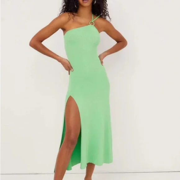 green emerald velvet dress For Love & Lemons Cut Out Satin Slit Maxi Dress
